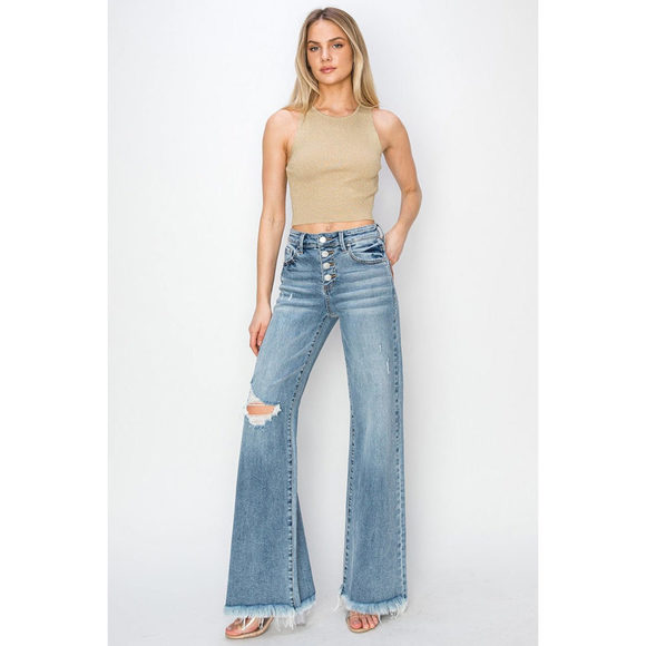 RISEN Mid Rise Button Fly Wide Leg Jeans - Picture 4 of 5